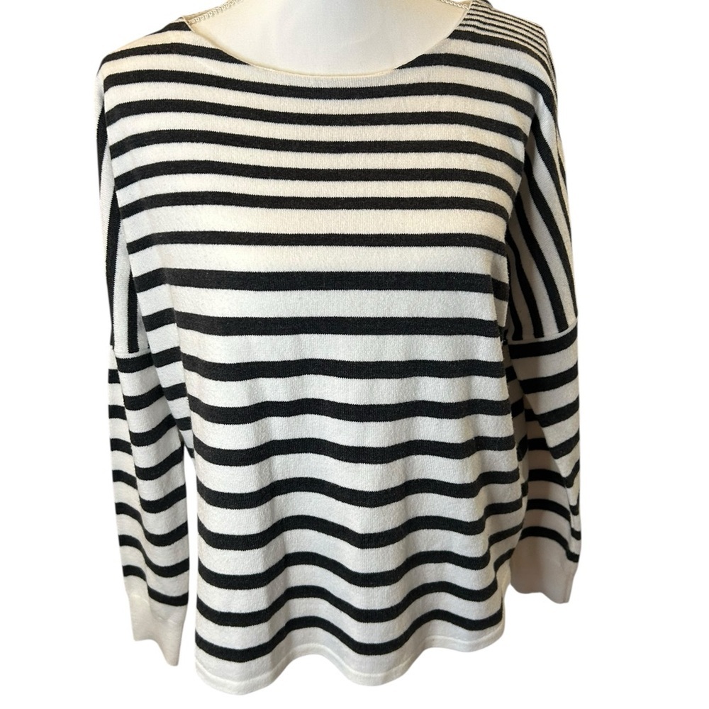 French Connection  Black and White Striped Sweater drop shoulder baby soft Small